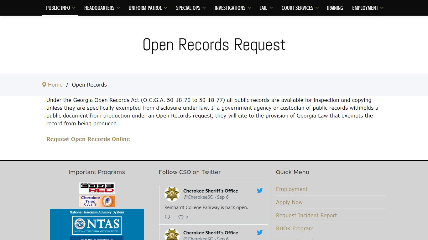 Open Records – Cherokee Sheriffs Office - cherokeega-sheriff.org